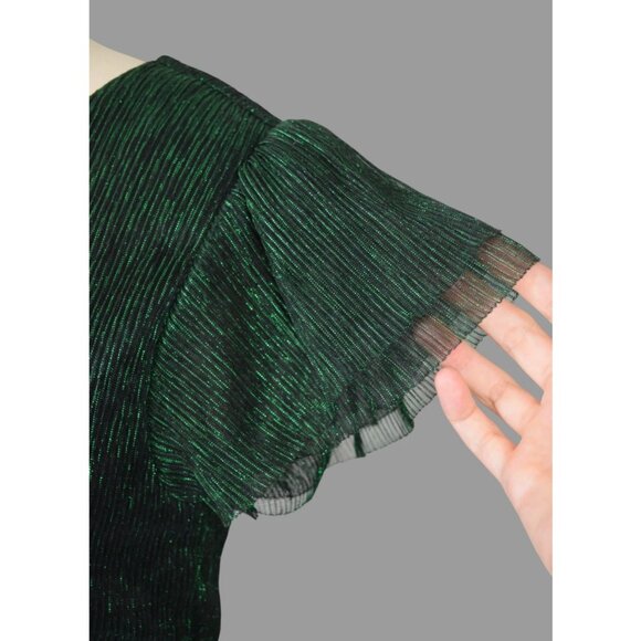 JOIE METALLIC GREEN V-NECK SHORT SLEEVE TOP - Picture 3 of 7